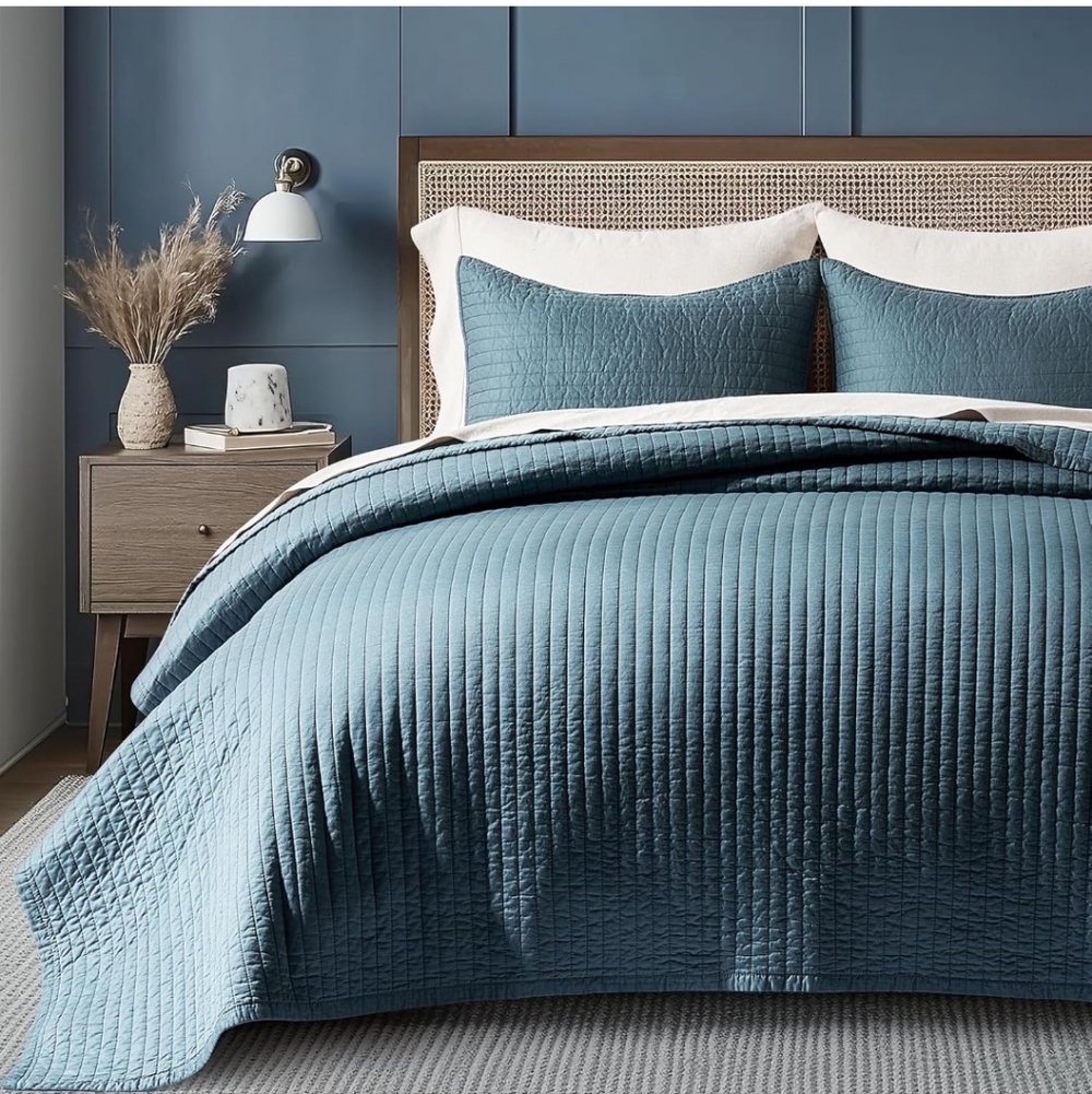 EVERGRACEHOME Cotton Sateen Quilt full/Queen Pre-Washed Cotton Channel Stitch